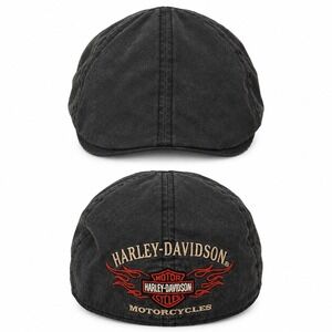 Harley-Davidson Flat Cap Mens Large Gray Embroidered Flame Biker Hat 99537-11VM